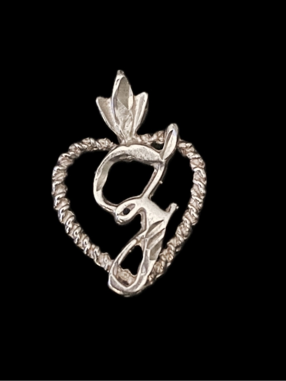 VTG 925 Sterling Silver Cursive Letter “G” Heart Pendant Fleur de Lis Bail NWT